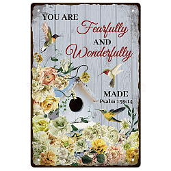 Vintage Metal Tin Sign, Iron Wall Decor for Bars, Restaurants, Cafes Pubs, Rectangle with Word You Are Fearfully And Wonderfully Made, Bird Pattern, 300x200x0.5mm(AJEW-WH0189-065)