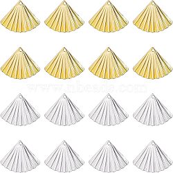 32Pcs 2 Colors Environmental Protection Electroplating Brass Pendants, Sector, Golden & Silver, 14.5x19.5x0.8mm, Hole: 1mm, 16pc/color(KK-FG0001-02)