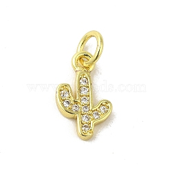 Real 18K Gold Plated Brass Pave Cubic Zirconia Pendants, with Jump Rings, Cactus, Clear, 12x7x1.5mm, Hole: 3mm(KK-M283-05A-G)