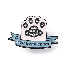 Cute Animal Paw Print with Word Toe Bean Team Enamel Pins, Alloy Rhinestone Brooches for Backpack Clothes, Lavender Blush, 18.5x28mm(JEWB-V002-12B)