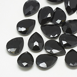 Pointed Back Glass Rhinestone Cabochons, Faceted, teardrop, Jet, 29x20x9mm(RGLA-T081-20x30mm-02)
