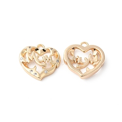 Brass Pave Cubic Zirconia Charms, Nickel Free, Heart, Real 18K Gold Plated, 14x14.5x3mm, Hole: 1.5mm(KK-O144-04G)