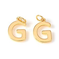 Brass Charms, with Jump Rings, Letter, Real 18K Gold Plated, Letter.G, G: 10x6.5x1mm, Hole: 2.5mm(X-KK-I672-01G-G)