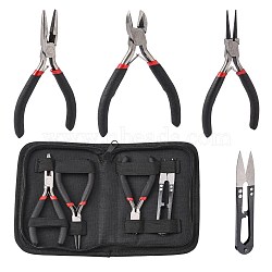 45# Carbon Steel Plier Sets: Side Cutting Pliers, Wire Cutter, Round Nose Pliers and Scissors, Black, 160x115x28mm(PT-R008-08)