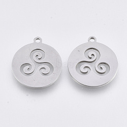 201 Stainless Steel Pendants, Laser Cut Pendants, Flat Round, Stainless Steel Color, 17.5x15.5x1mm, Hole: 1.4mm(X-STAS-T044-89P)