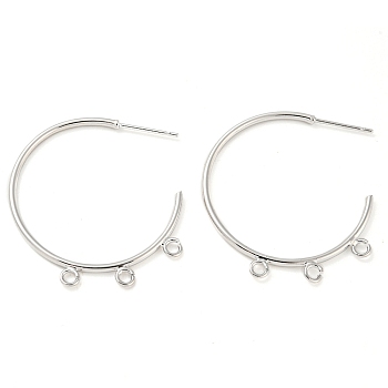 Brass Ring Stud Earrings Findings, Half Hoop Earring Findings, with Loops, Platinum, 33x31x1.6mm, Hole: 1.8mm, Pin: 11x0.7mm
