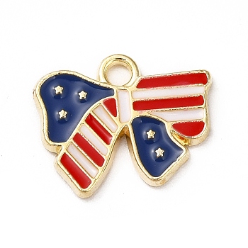 American Flag Style Alloy Enamel Pendants, Cadmium Free & Nickel Free & Lead Free, Golden, Bowknot Charms, Colorful, 13x16x1.5mm, Hole: 1.8mm