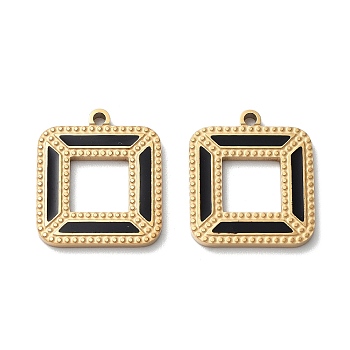 Ion Plating(IP) 304 Stainless Steel Enamel Pendants, Manual Polishing, Golden, Square Charm, Black, 16x14x1.5mm, Hole: 1.2mm