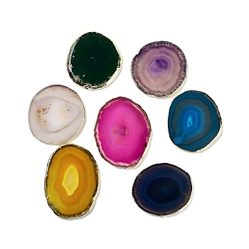 Natural Agate Cup Mat, with Brass Edage, Nugget, Mixed Color, 85~97x71~78x4~6mm