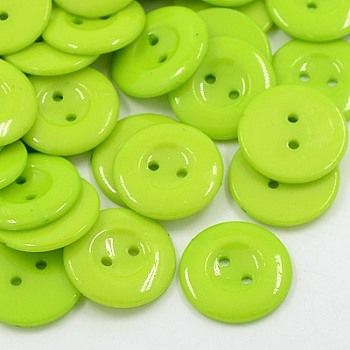 Acrylic Sewing Buttons for Costume Design, Plastic Shirt Buttons, 2-Hole, Dyed, Flat Round, Green Yellow, 18x2.5mm, Hole: 2mm