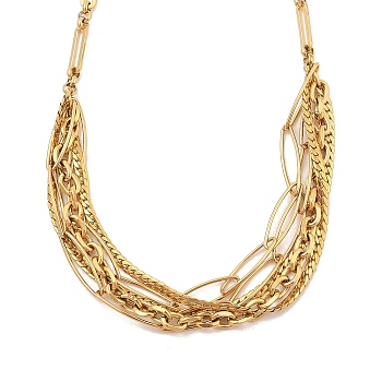 304 Stainless Steel Multi Layerd Oval Bib Necklaces for Women, Golden, 16.65 inch(42.3cm)