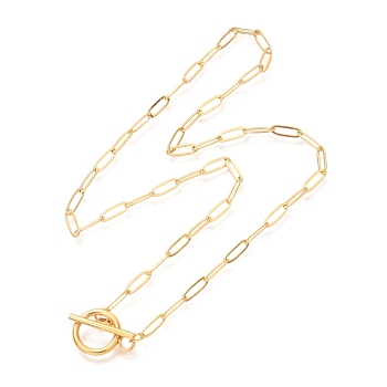 Unisex Vacuum Plating 304 Stainless Steel Paperclip Chain Necklaces, with Toggle Clasps, Golden, 17.71 inch(45cm)