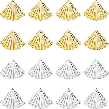 32Pcs 2 Colors Environmental Protection Electroplating Brass Pendants, Sector, Golden & Silver, 14.5x19.5x0.8mm, Hole: 1mm, 16pc/color