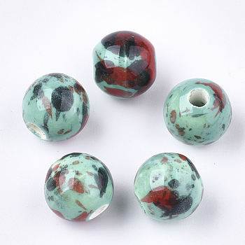 Handmade Porcelain Beads, Fancy Antique Glazed Porcelain, Round, Colorful, 10.5x9.5mm, Hole: 2.5mm