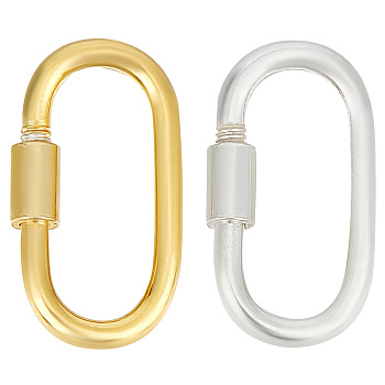 2Pcs 2 Colors 925 Sterling Silver Screw Locking Carabiners, Heavy Duty Oval Carabiner, with 925 Stamp, for Jewelry Making, Golden & Silver, 15x8.5x2.5mm, Inner Diameter: 13x5mm, 1pc/color
