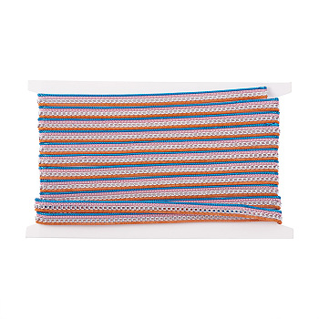 Polyester Yarn Ribbon, with Iron Curb Chain, Flat, Deep Sky Blue, 3/8 inch(9.5mm), 5yard/card