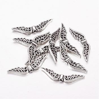 Tibetan Style Alloy Beads, Wing, Antique Silver, Lead Free & Cadmium Free & Nickel Free, 7.5x30x3mm, Hole: 1mm