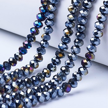 Electroplate Glass Beads Strands, Opaque Solid Color, AB Color Plated, Faceted, Rondelle, Black, 2.3~2.7x2mm, Hole: 0.4mm, about 150~155pcs/strand, 32~33cm