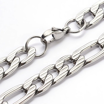304 Stainless Steel Figaro Chains Necklaces, with Lobster Claw Clasps, Stainless Steel Color, 23.6 inch(59.9cm)