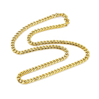 Vacuum Plating 201 Stainless Steel Cuban Link Chain Necklace with 304 Stainless Steel Clasps for Men Women, Golden, 23.54 inch(59.8cm), Link: 8x6x2mm