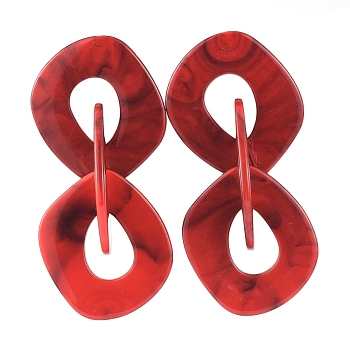 Acrylic Dangle Stud Earrings, with 304 Stainless Steel Findings and Ear Nuts, Red, 97mm, Pin: 0.6mm