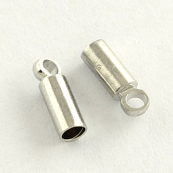 Brass Cord Ends, End Caps, Cadmium Free & Lead Free, Column, Platinum, 9x3.5mm, Hole: 1.5mm, 3mm inner diameter