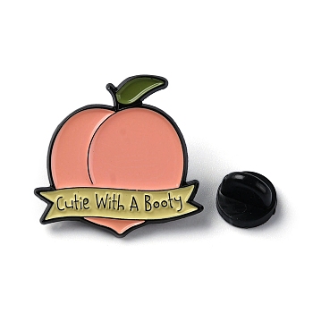 Peach Butt Zinc Alloy Enamel Pin Brooch, Fruit Enamel Pins, Dark Salmon, Peach, 28x29x1.5mm