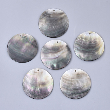 Black Lip Shell Pendants, Flat Round, Black, 40x1~mm, Hole: 2mm