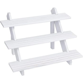 DIY 3 Tier Wooden Display Riser Kit, for Models, Building Blocks, Doll Display Holder, Storage Organizer Rack, with Screws & Wing Nuts, White, 39x7.6x1.1cm