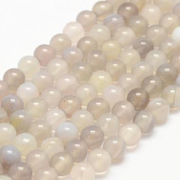 Natural Striped Agate/Banded Agate Bead Strands, Round, Grade A, Light Grey, 6mm, Hole: 1mm, about 62~63pcs/strand, 14.5 inch