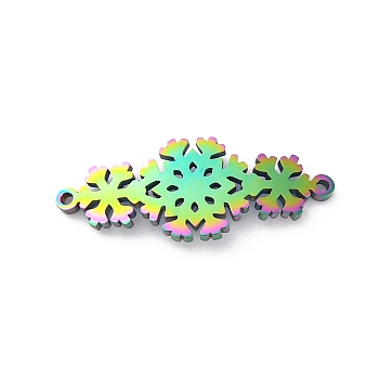 Ion Plating(IP) 304 Stainless Steel Link Connectors, Laser Cut, Snowflake, Rainbow Color, 11x28.5x1.5mm, Hole: 1.2mm