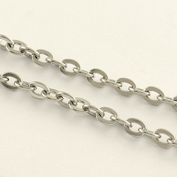 304 Stainless Steel Cable Chains, Unwelded, with Spool, Flat Oval, Stainless Steel Color, 5.5x4x0.9mm, about 32.8 Feet(10m)/roll