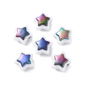 UV Plating Rainbow Iridescent Acrylic Beads, Two Tone, Bead in Bead, Star, 16.5x16.5x10mm, Hole: 3.5mm