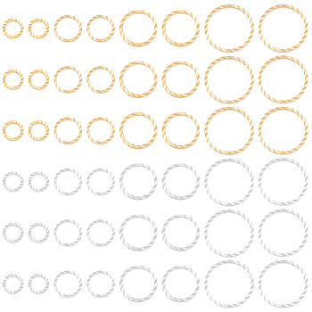64Pcs 8 Style Brass Linking Rings, Long-Lasting Plated, Cadmium Free & Lead Free, Round Ring, Real 24K Gold & 925 Sterling Silver Plated, 6~14x1mm, Inner Diameter: 4~12mm, 8pcs/style