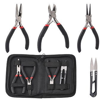 45# Carbon Steel Plier Sets: Side Cutting Pliers, Wire Cutter, Round Nose Pliers and Scissors, Black, 160x115x28mm