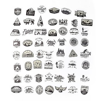 56Pcs 56 Styles Camping Themed PVC Plastic Stickers Sets, Waterproof Adhesive Decals for DIY Scrapbooking, Photo Album Decoration, Mixed Patterns, 40~66x35~69x0.1mm, 1pc/style
