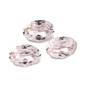 Glass Rhinestone Cabochons, Flat Back & Back Plated, Faceted, Oval, Light Rose, 6x4x3mm