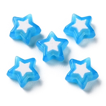 Star Acrylic Beads, Bead in Bead, Deep Sky Blue, 8.5x9x4mm, Hole: 1.8mm, about 2941pcs/500g
