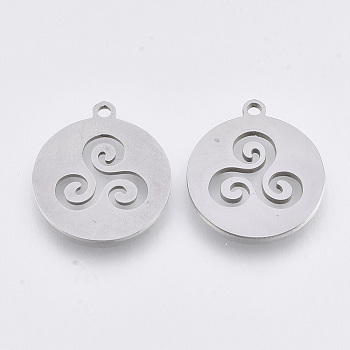 201 Stainless Steel Pendants, Laser Cut Pendants, Flat Round, Stainless Steel Color, 17.5x15.5x1mm, Hole: 1.4mm