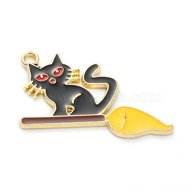 Light Gold Black Cat Alloy+Enamel Pendants