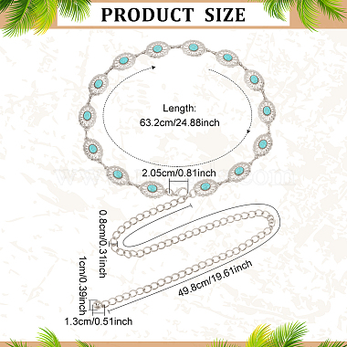 Synthetic Turquoise Oval Link Chain Waist Belts(AJEW-WH0314-128P)-2