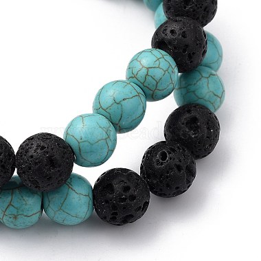 Synthetic Turquoise(Dyed)(Dyed) & Natural Lava Rock Beaded Stretch Bracelets Sets(BJEW-JB05416-03)-2