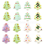16Pcs 7 Colors Handmade Porcelain Beads, Hand Painted Ceramic Beads, Christmas Tree, Famille Rose Porcelain, Mixed Color, 16~16.5x14.5~15x6.5~7mm, Hole: 1.8mm(PORC-FS0001-42)