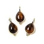 Natural Tiger Eye Pendants, Teardrop Charms, with Brass Settings, Rack Plating, Long-Lasting Plated, Cadmium Free & Lead Free, Real 18K Gold Plated, 15x8x4.5mm, Hole: 3mm(KK-P325-08G-01)