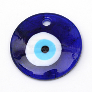Handmade Evil Eye Lampwork Pendants, Dark Blue, 40x7.5mm, Hole: 4.5mm(X-LAMP-R134-40mm-01)