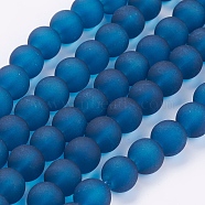 Transparent Glass Bead Strands, Frosted, Round, Marine Blue, 10mm, Hole: 1.3~1.6mm, about 80pcs/strand, 31.4 inch(X-GLAA-S031-10mm-31)