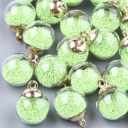 Glass Ball Pendants, with Micro Beads and CCB Plastic Findings, Round, Pale Green, 21x15.5~16mm, Hole: 2mm(X-GLAA-T003-03D)