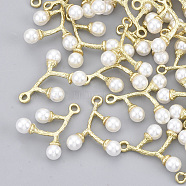Alloy Pendants, with ABS Plastic Imitation Pearl, Branches, Light Gold, 20x17x5mm, Hole: 1.6mm(PALLOY-S121-187)