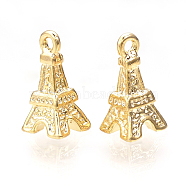 Brass Charms, Tower, Nickel Free, Real 18K Gold Plated, 9.5x5x5mm, Hole: 1mm(KK-R058-175G)