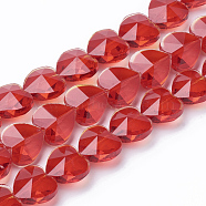 Transparent Glass Beads, Faceted, Heart, Red, 14x14x8.5mm, Hole: 1mm(GLAA-Q066-14mm-A06)